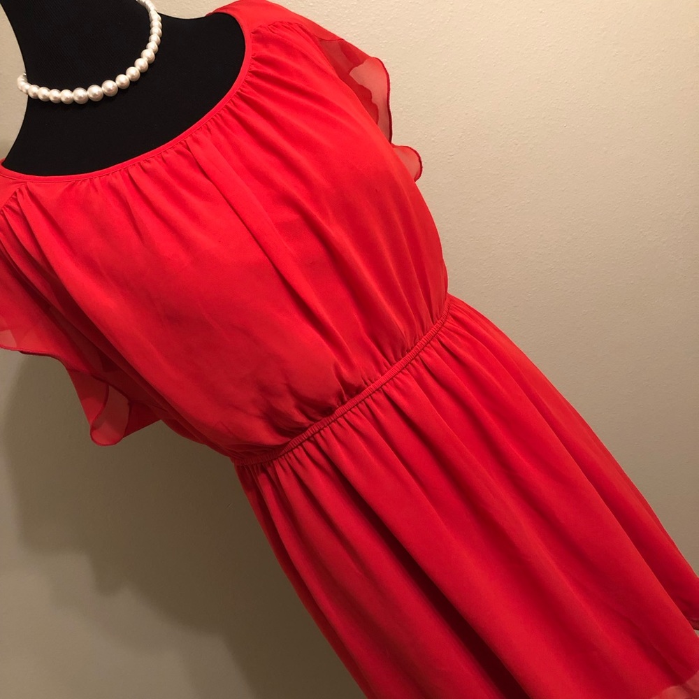 Coral Flutter Sleeve Dress